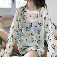 Camisa transparente ligera con estampado de aguacate y pomelo