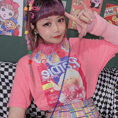 Camiseta rosa extragrande con estampado de Barbie y estética pastel