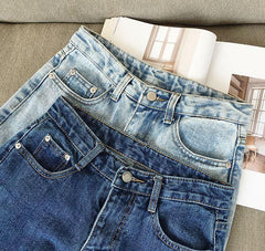 Vaqueros azules básicos de cintura alta estilo boyfriend