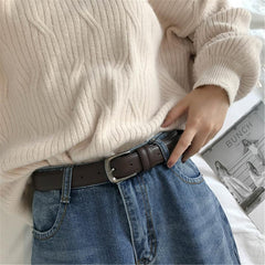 Cinturón unisex de piel sintética con hebilla metálica marrón y negra básica