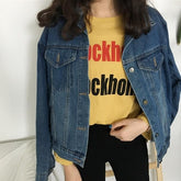 Dunkelblaue Vintage-Jeansjacke mit Basic-Kragen