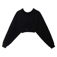 Sudadera básica corta con capucha en gris y negro