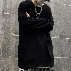 Camisa básica de manga larga extragrande con bolsillos grandes