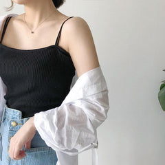Tops básicos ajustados de tirantes finos de punto en colores pastel sin mangas
