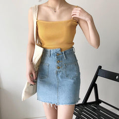 Tops básicos ajustados de tirantes finos de punto en colores pastel sin mangas