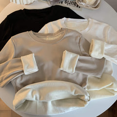 Sudadera básica de polar suave con cuello redondo y gran tamaño