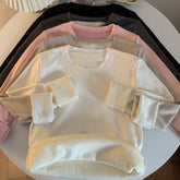 Sudadera básica de polar suave con cuello redondo y gran tamaño