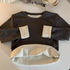 Sudadera básica de polar suave con cuello redondo y gran tamaño