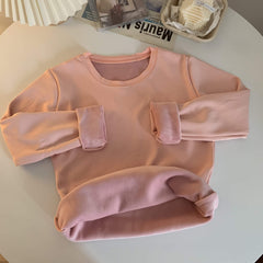 Sudadera básica de polar suave con cuello redondo y gran tamaño