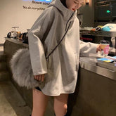 Sudadera larga con capucha cálida de color sólido básico