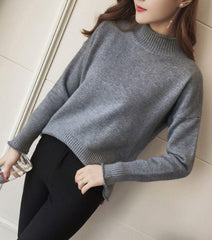 Suéter de punto básico con cuello redondo y colores sólidos