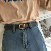 Cinturón fino de cuero unisex con hebilla metálica cuadrada básica