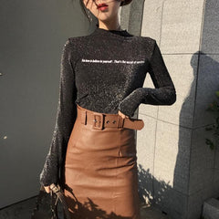 Blusa de manga larga fina y brillante Believe In Yourself