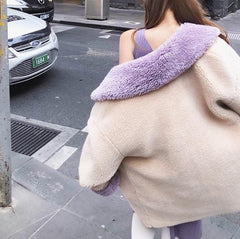Biege Lilac Collar Warm Plush Outwear Jacket
