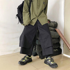 Pantalones anchos de dos piezas con efecto estético negro