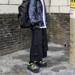 Pantalones anchos de dos piezas con efecto estético negro