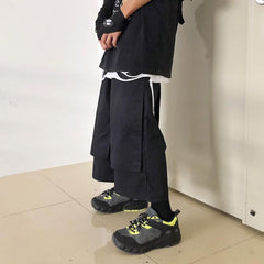 Pantalones anchos de dos piezas con efecto estético negro