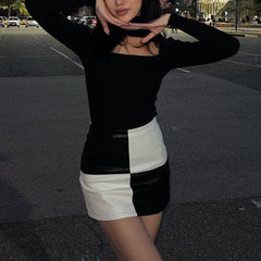 Minifalda de tubo estética a cuadros en blanco y negro