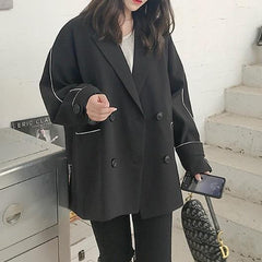 Chaqueta holgada informal elegante de estética coreana en negro y beige