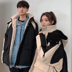 Black Beige Stripes Unisex Velvet Inside Outwear Jacket