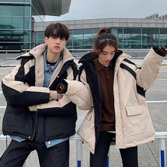 Black Beige Stripes Unisex Velvet Inside Outwear Jacket