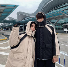 Black Beige Stripes Unisex Velvet Inside Outwear Jacket