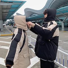 Black Beige Stripes Unisex Velvet Inside Outwear Jacket