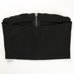 Top corto de algodón con cremallera en el medio y cinturones negros