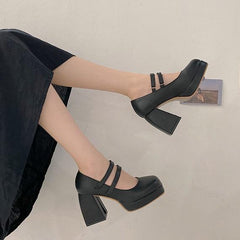 Schwarz Cremeweiß Klassische dicke High Heel Sandaletten