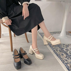 Schwarz Cremeweiß Klassische dicke High Heel Sandaletten