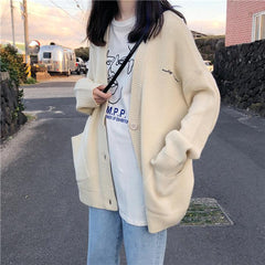 Black Creamy White Vintage Oversized Cardigan Sweater