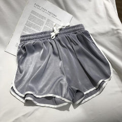 Pantalones cortos deportivos negros, grises y rosas con cintura elástica, sedosos y brillantes