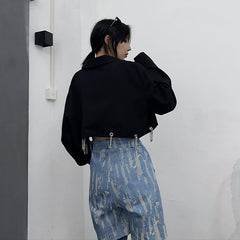 Chaqueta negra grunge de gran tamaño con costuras de cadena