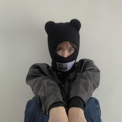 Schwarze Gestrickte Gesichtsmaske mit Ohren im Grunge-Stil