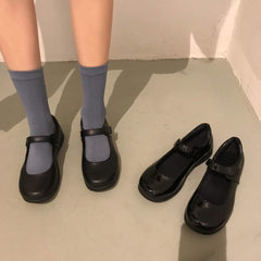 Schwarze Kawaii Vintage Ästhetik Pu Leder Sandalen