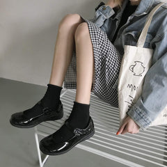 Schwarze Kawaii Vintage Ästhetik Pu Leder Sandalen