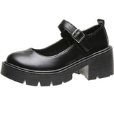 Zapatos de suela gruesa estilo escolar vintage negros mate y brillantes