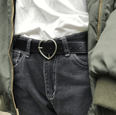 Cinturón de PU negro con hebilla de corazón metálica grunge