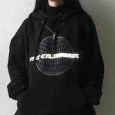 Schwarzer Rave Aesthetic Print Plus Loose Velvet Hoodie