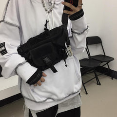 Schwarze Rave Clothing – Große Gürteltasche mit mehreren Taschen