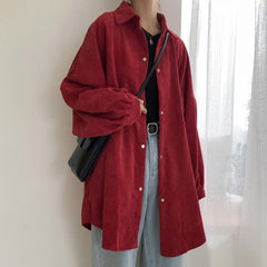 Schwarz-rotes Tumblr Grunge Oversized Cordhemd