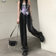 Schwarze Retro-Jeanshose mit Batikmuster und hoher Taille