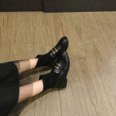 Botas cálidas de terciopelo con hebilla cuadrada negra