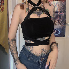 Top corto con tirantes de Techwear negro