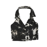 Top halter ajustado de punto con efecto tie-dye negro de los años 90