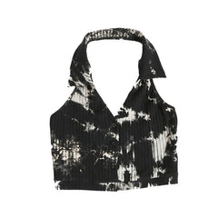 Top halter ajustado de punto con efecto tie-dye negro de los años 90