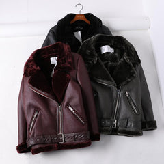 Chaqueta de cuero para motocicleta de terciopelo cálido, color negro Vinous
