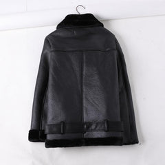 Chaqueta de cuero para motocicleta de terciopelo cálido, color negro Vinous
