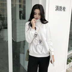 Sudadera de manga larga con cuello alto y estampado de pintura para mujer, color blanco y negro