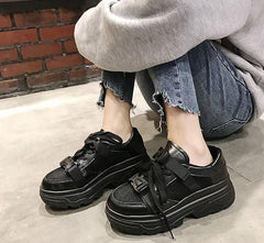 Botas Creepers de Cuero con Plataforma Blanca y Negra